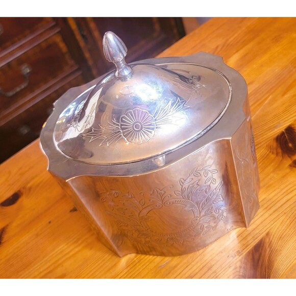 Vintage Silver Plate Trinket Jewelry Box w Lid Red Velvet Inside Engraved Design - Picture 16 of 16